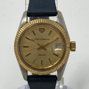 Vtg Jules Jurgensen Watch Women 24mm Silver Gold Tone Date Bubble New Battery 8"